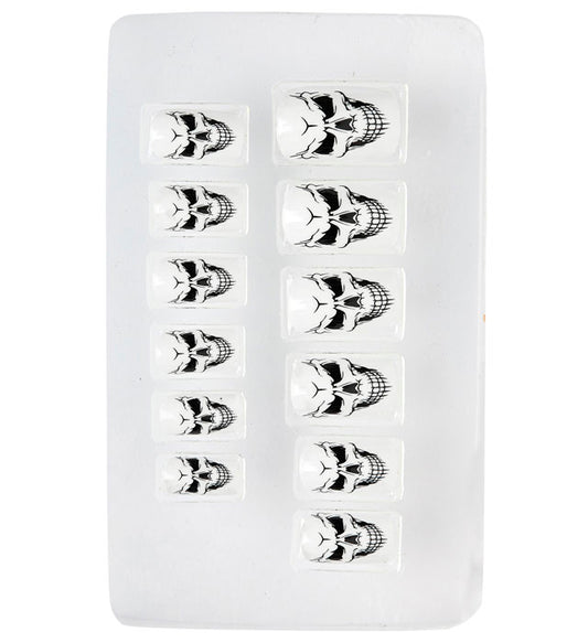 Set aus 12 selbstklebenden Fingernägeln mit schaurigen Totenkopf-Motiven