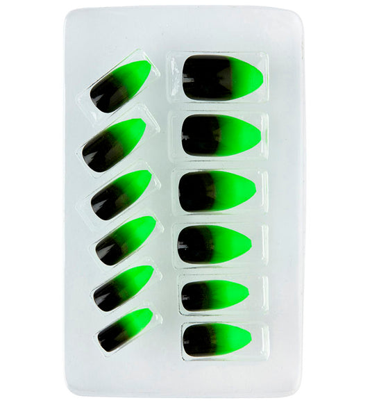 Set aus 12 selbstklebenden Stiletto-Fingernägeln in Schwarz und Neon Grün