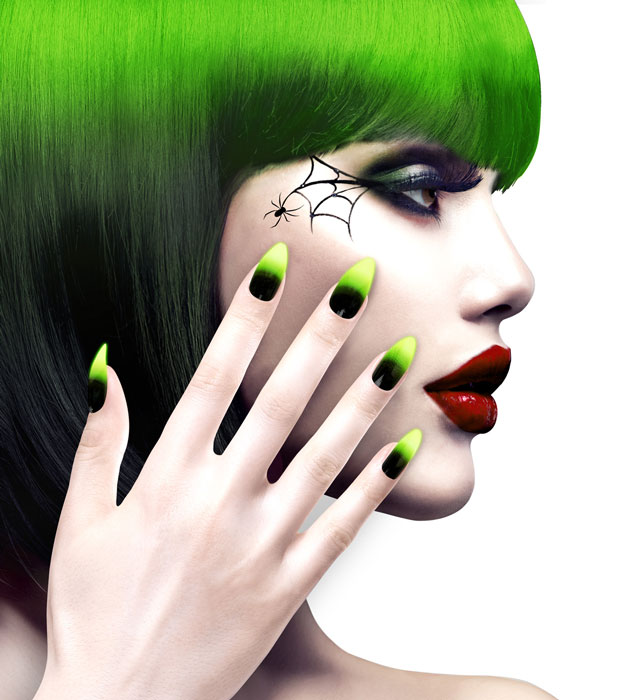 Set aus 12 selbstklebenden Stiletto-Fingernägeln in Schwarz und Neon Grün