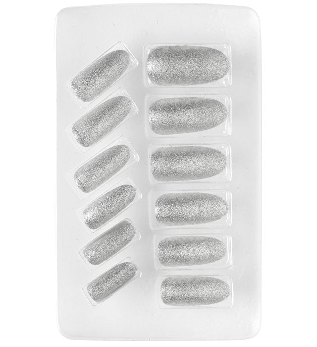 Set aus 12 selbstklebenden Fingernägeln in Silber für Fasnacht