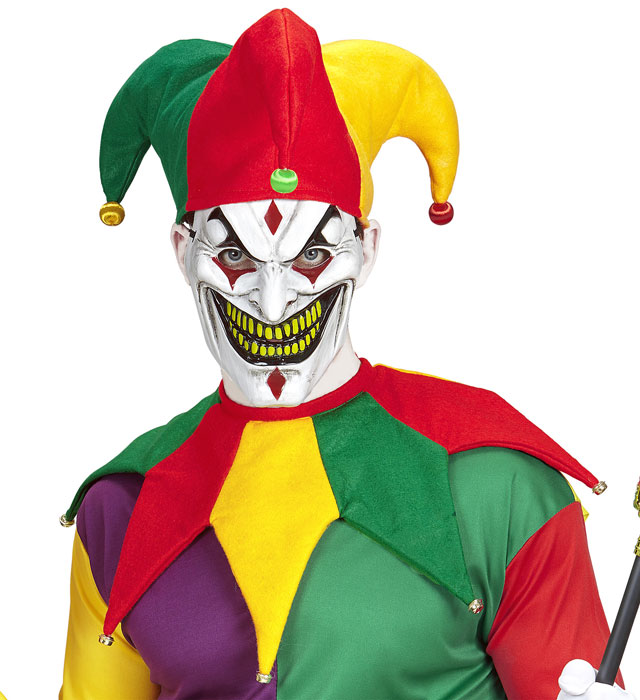 Buntes Hofnarren-Set mit Glockenmütze und farbigem Kragen für Fasnacht