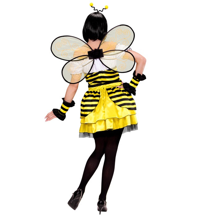 Bienen-Kostüm mit gelb-schwarzem Kleid, Flügeln und Antennen
