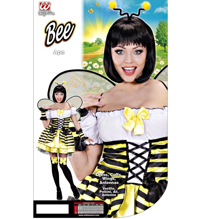 Bienen-Kostüm mit gelb-schwarzem Kleid, Flügeln und Antennen