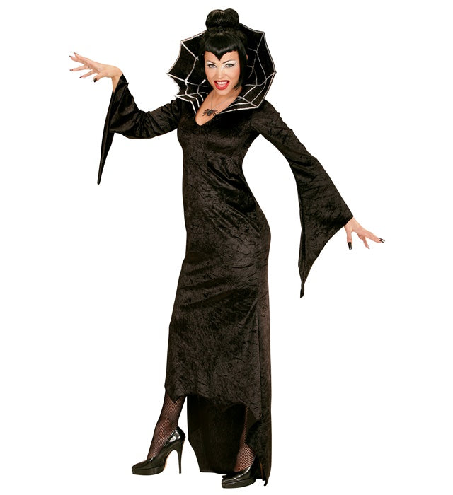 Spiderella Kleid schwarz mit Spinnenmuster für Fasnacht und Mottopartys