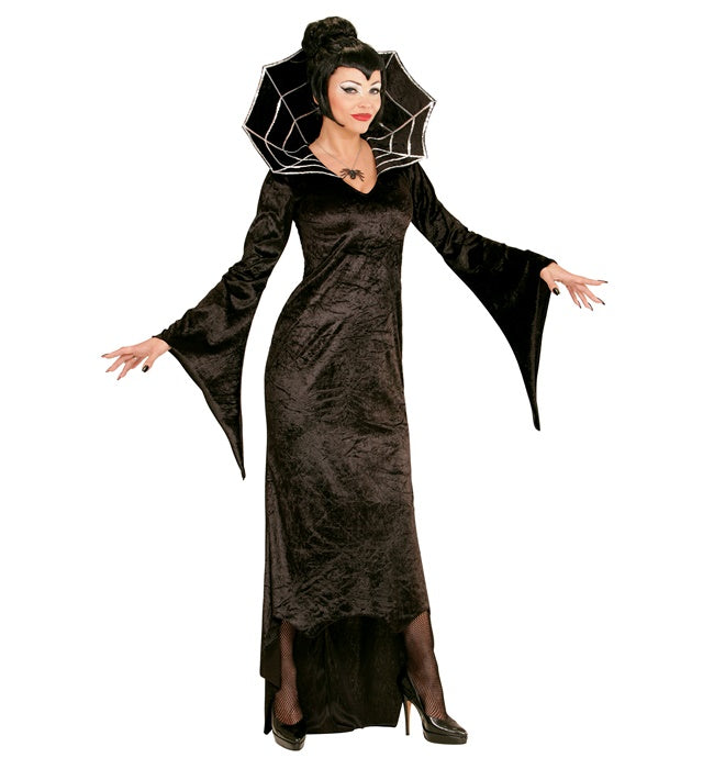 Spiderella Kleid schwarz mit Spinnenmuster für Fasnacht und Mottopartys