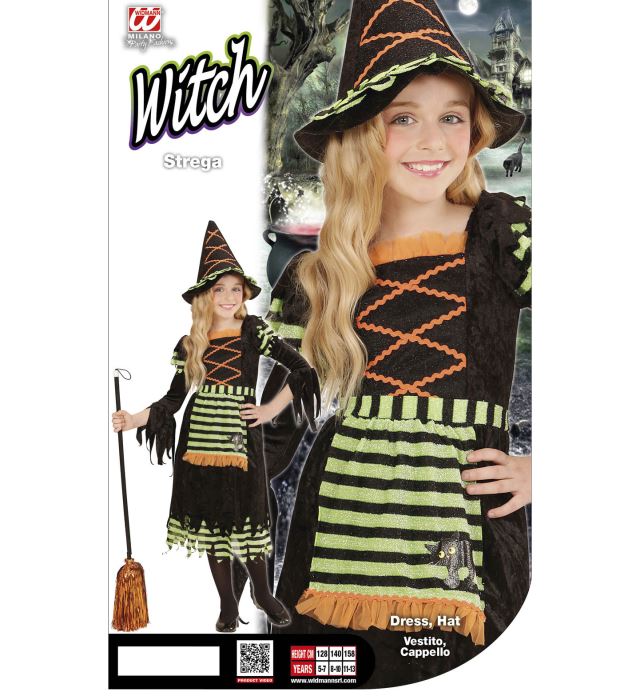 Hexen-Kostüm mit schwarzem Kleid und spitzem Hexenhut