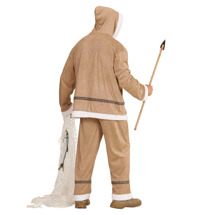 Eskimo-Kostüm mit Kapuzen-Oberteil und Hose auf weißem Hintergrund