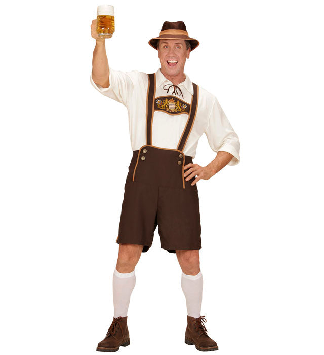 Traditionelles Lederhosen-Kostüm mit Hemd, Socken und Hut für Fasnacht