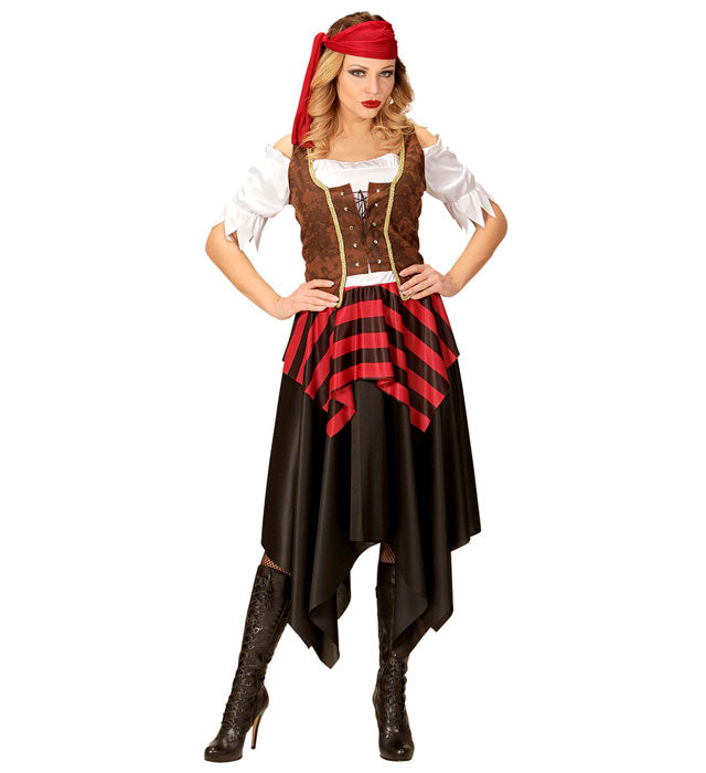 Piratin-Kostüm Set mit Kleid, Korsett und Kopfband für Fasnacht und Karneval