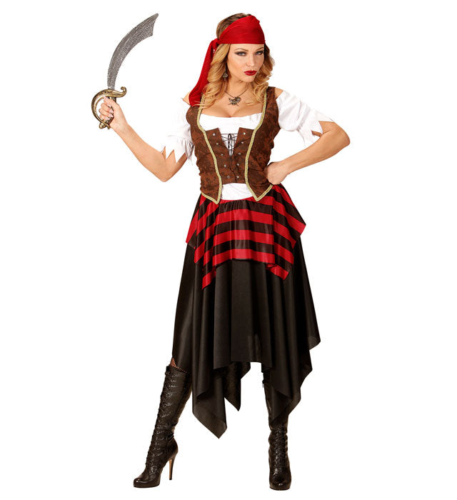 Piratin-Kostüm Set mit Kleid, Korsett und Kopfband für Fasnacht und Karneval