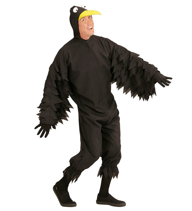 Rabe Overall Kostüm mit Kapuze in Schwarz für Fasnacht und Karneval