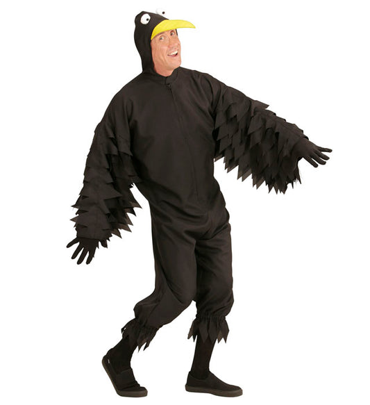 Rabe Overall Kostüm mit Kapuze in Schwarz für Fasnacht und Karneval