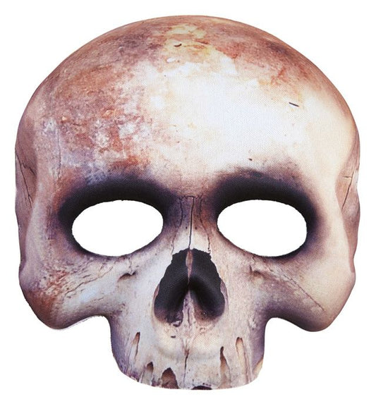 Skelettmaske ohne Kinn aus Stoff in weiss-schwarzem Design für Fasnacht und Halloween