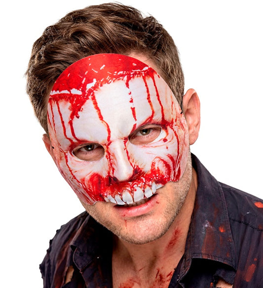 Blutige Psycho-Maske aus Stoff mit gruseligen Details für Halloween