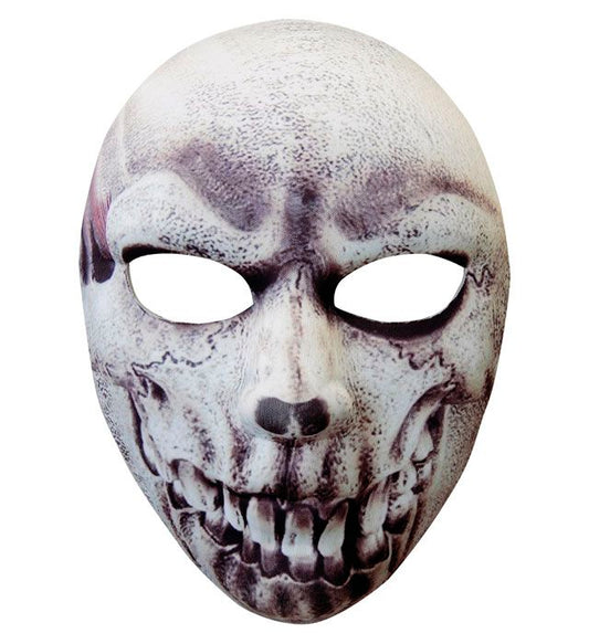 Halbmaske Skelett aus schwarzem Stoff mit weißem Knochenmuster
