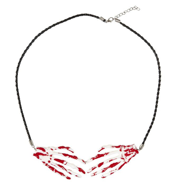 Kette mit Anhänger in Form einer blutigen Skelett-Hand