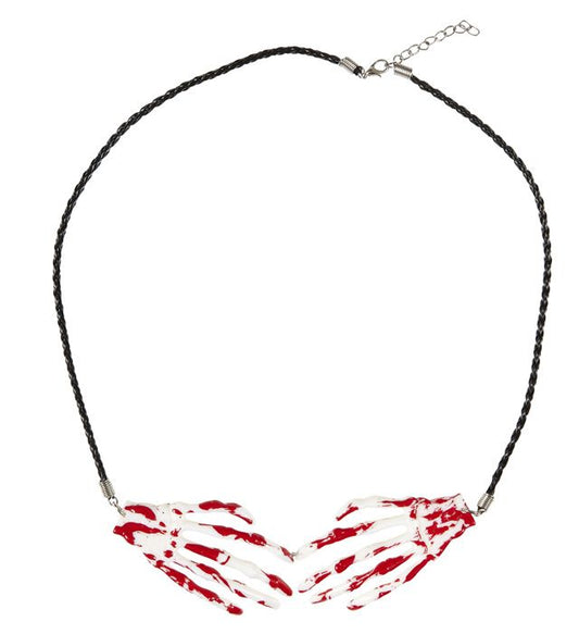 Kette mit Anhänger in Form einer blutigen Skelett-Hand