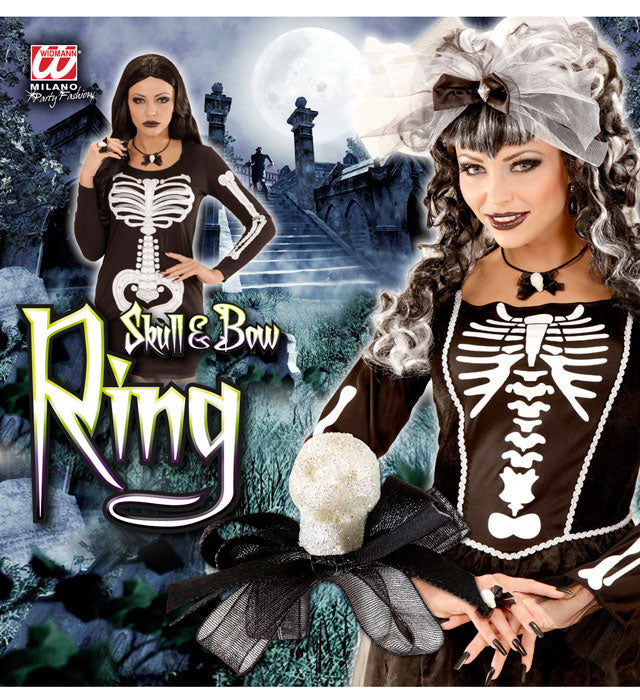 Ring mit Totenkopf und Schleife als Halloween Accessoire