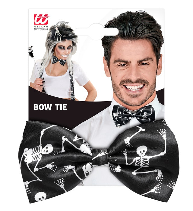 Schwarze Fliege mit weißem Skelett-Design als Kostümzubehör