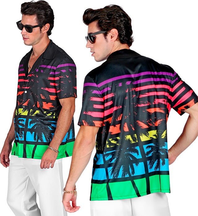 80er Jahre Miami Stil Hemd mit buntem Retro-Design für Fasnacht