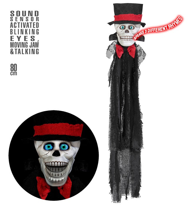 Sprechender Totenkopf Bräutigam mit blinkenden LED-Augen und beweglichem Mund, 80 cm gross
