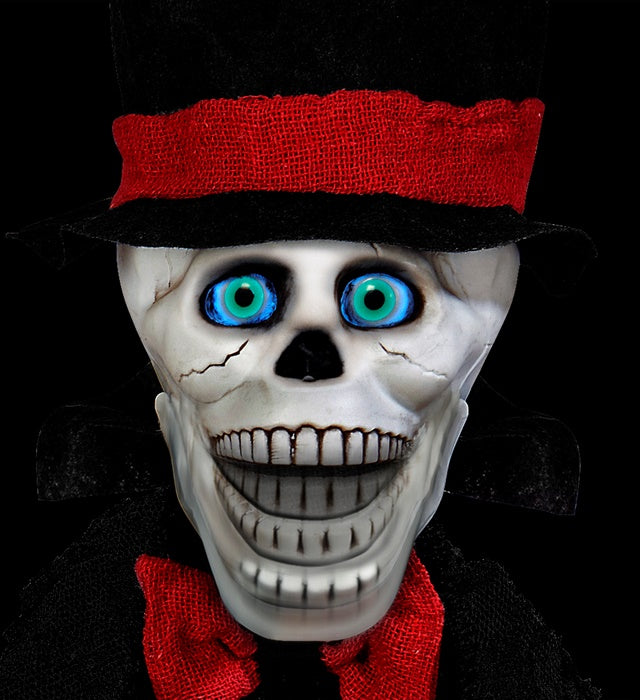 Sprechender Totenkopf Bräutigam mit blinkenden LED-Augen und beweglichem Mund, 80 cm gross