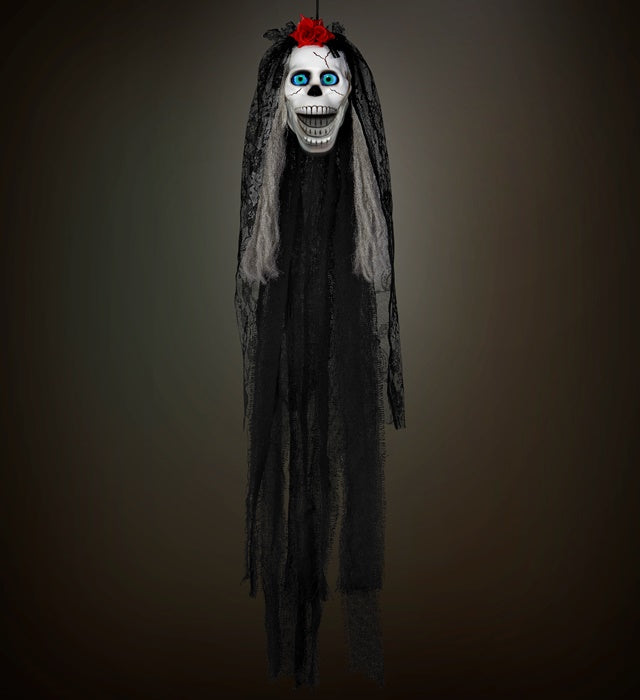 Sprechende Totenkopf-Braut Halloween-Dekoration mit blinkenden Augen und beweglichem Mund