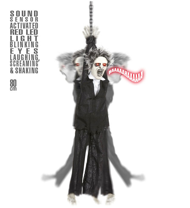 Animiertes Halloween-Monster mit roten blinkenden LED-Augen und Ketten, 80 cm