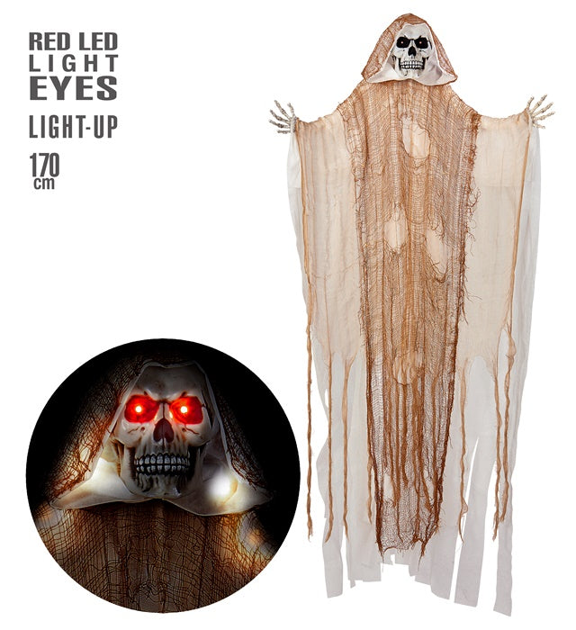 Leuchtender Sensemann mit roten LED-Augen und Sense, 170 cm Halloween Dekoration