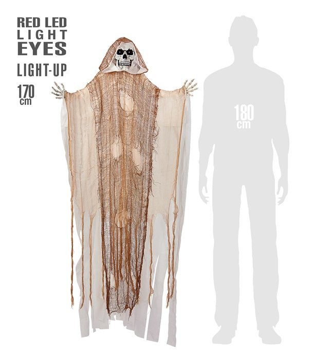Leuchtender Sensemann mit roten LED-Augen und Sense, 170 cm Halloween Dekoration
