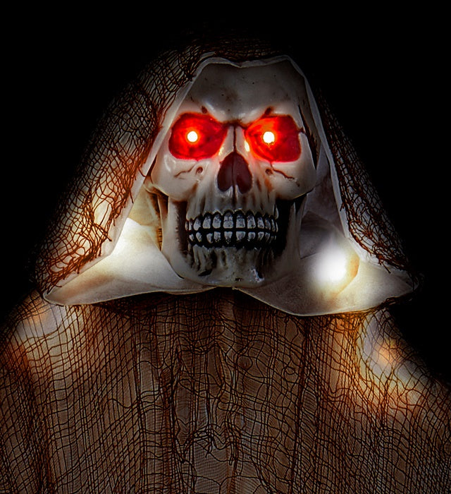 Leuchtender Sensemann mit roten LED-Augen und Sense, 170 cm Halloween Dekoration