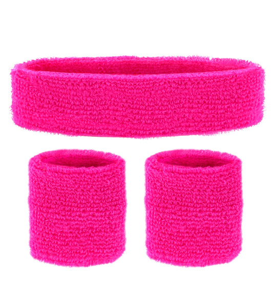 80er Retro Schweissbänder Set Neon Pink