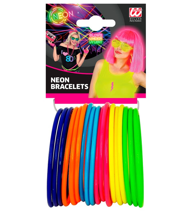 Set mit 18 bunten Multicolor Armreifen für Fasnacht und Karneval