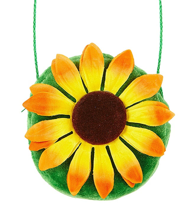 Handtasche mit leuchtendem Sonnenblumen-Motiv auf hellem Hintergrund