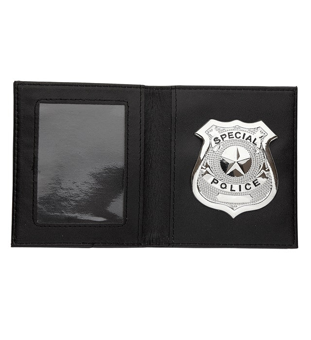 Polizeiabzeichen in schwarzer Brieftasche als Fasnachts-Accessoire