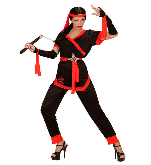 Ninja Girl Kostüm bestehend aus Jacke, Hose, Gürtel, Handschuhen und Stirnband