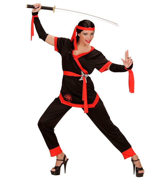 Ninja Girl Kostüm bestehend aus Jacke, Hose, Gürtel, Handschuhen und Stirnband
