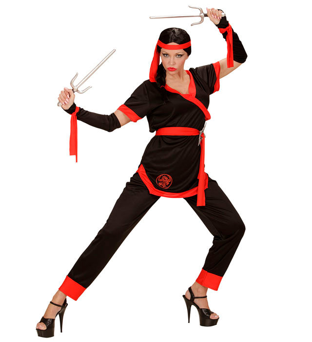 Ninja Girl Kostüm bestehend aus Jacke, Hose, Gürtel, Handschuhen und Stirnband