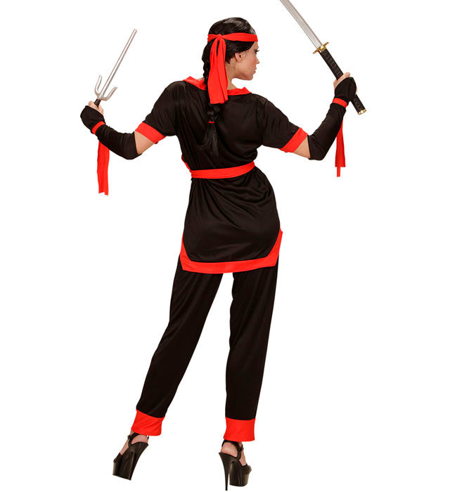 Ninja Girl Kostüm bestehend aus Jacke, Hose, Gürtel, Handschuhen und Stirnband