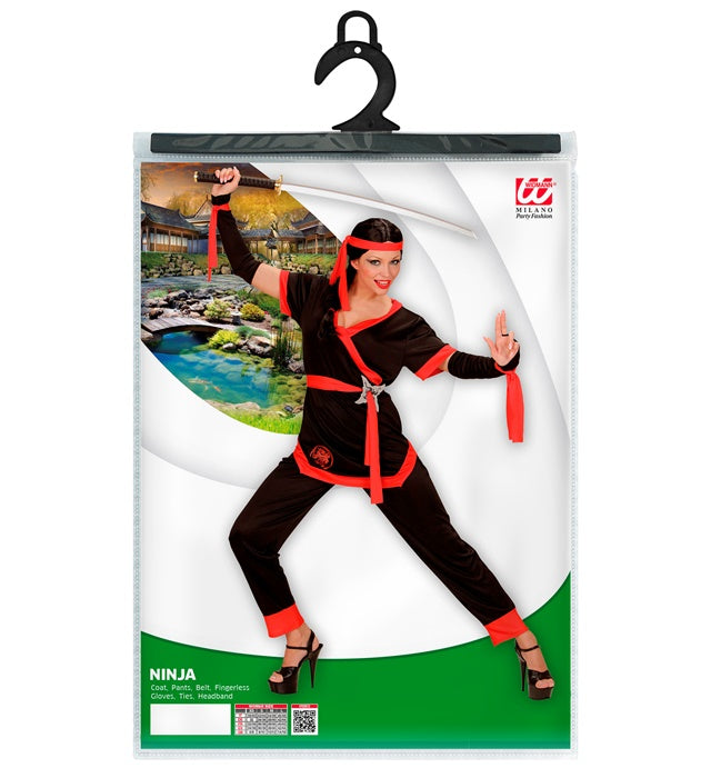 Ninja Girl Kostüm bestehend aus Jacke, Hose, Gürtel, Handschuhen und Stirnband