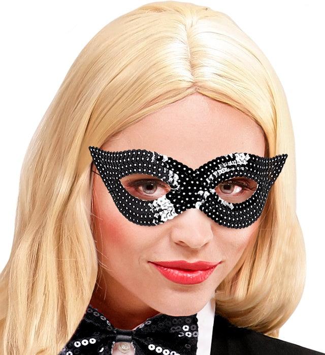 Augenmaske mit schwarzen Pailletten für Fasnacht und Karneval