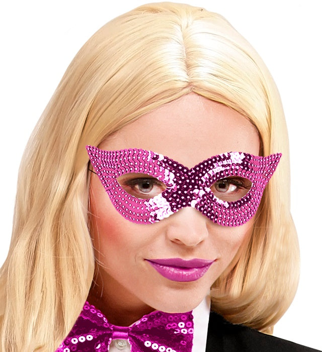 Augenmaske mit pinken Pailletten für Fasnacht und Karneval