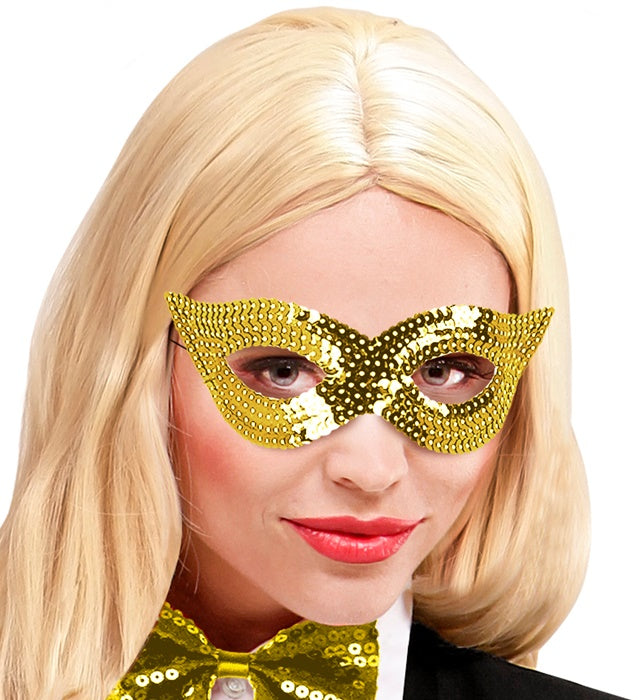 Goldene Augenmaske mit funkelnden Pailletten für Fasnacht und Karneval