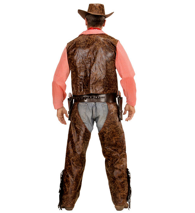 Cowboy-Kostüm mit Shirt, Weste, Chaps und Cowboy-Hut für Fasnacht