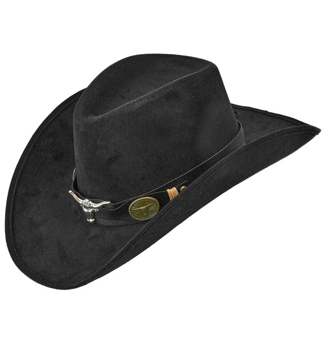 Schwarzer Cowboyhut in Wildlederoptik für Fasnacht und Karneval