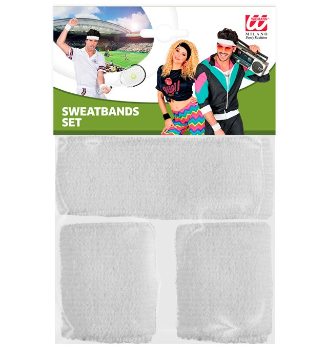 Weisses Schweißband Set mit Stirnband und zwei Armbändern