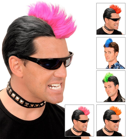Punk Irokesen-Perücke mit Clips in verschiedenen Farben für Fasnacht