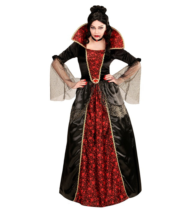 Schwarzes Vampirin Kleid mit Reifunterrock ideal für Fasnacht und Halloween
