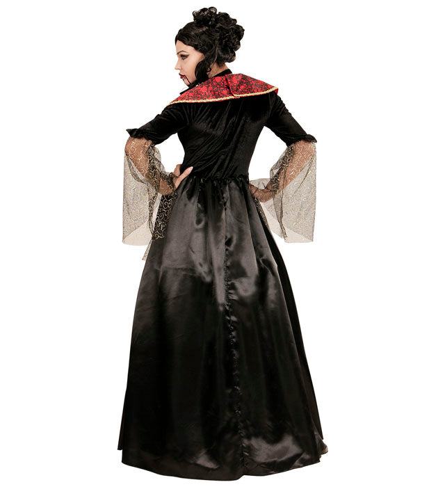 Schwarzes Vampirin Kleid mit Reifunterrock ideal für Fasnacht und Halloween