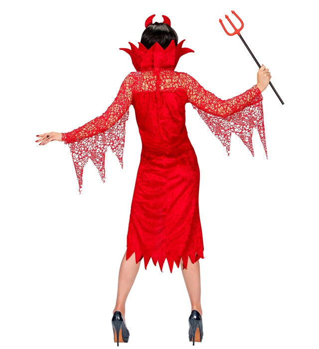 Teufelin Kostüm mit rotem Kleid und schwarzen Hörnern für Fasnacht
